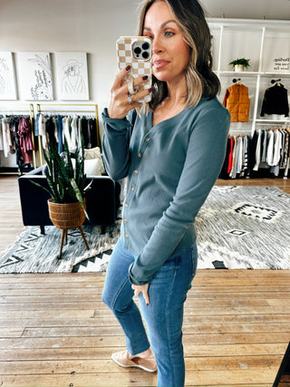 Abby Shirt - 2 Colors-Tops Basic SolidAbby Shirt - 2 Colors | VerClare Boutique | Chenoa, IL-Women's Front Button Top | Abby Shirt | Available in sizes: S, M, L, XL | Color: Dark Spruce, Off White | Free US shipping on eligible orders. Chenoa, Illinois-VerClare Boutique