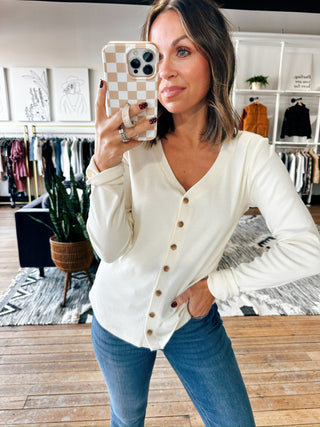 Abby Shirt - 2 Colors-Tops Basic SolidAbby Shirt - 2 Colors | VerClare Boutique | Chenoa, IL-Women's Front Button Top | Abby Shirt | Available in sizes: S, M, L, XL | Color: Dark Spruce, Off White | Free US shipping on eligible orders. Chenoa, Illinois-VerClare Boutique