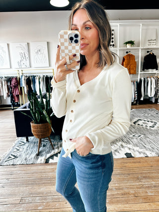 Abby Shirt - 2 Colors-Tops Basic SolidAbby Shirt - 2 Colors | VerClare Boutique | Chenoa, IL-Women's Front Button Top | Abby Shirt | Available in sizes: S, M, L, XL | Color: Dark Spruce, Off White | Free US shipping on eligible orders. Chenoa, Illinois-VerClare Boutique