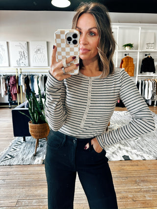 Z SUPPLY-Stella Stripe Henley-Heather Taupe-Tops Basic Print-VerClare Boutique