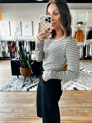 Z SUPPLY-Stella Stripe Henley-Heather Taupe-Tops Basic Print-VerClare Boutique