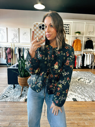 Women’s Black Quilted Floral Jacket-Jackets & Kimonos-VerClare Boutique