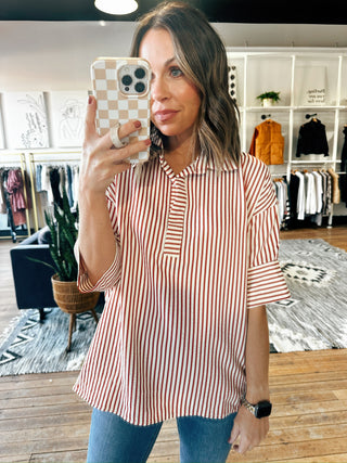 Tristan Stripe High Low Top-Brick-Tops Casual-VerClare Boutique