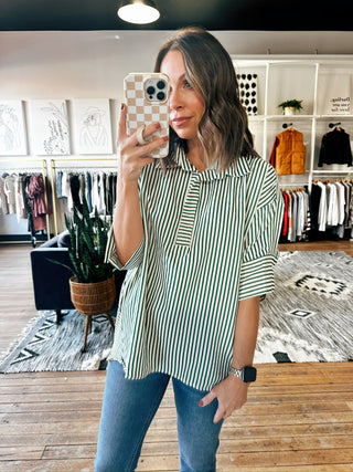 Tristan Stripe High Low Top-Green-Tops Casual-VerClare Boutique