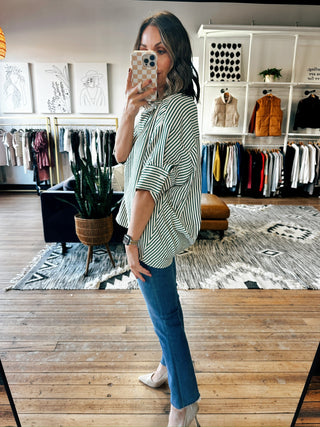 Tristan Stripe High Low Top-Green-Tops Casual-VerClare Boutique