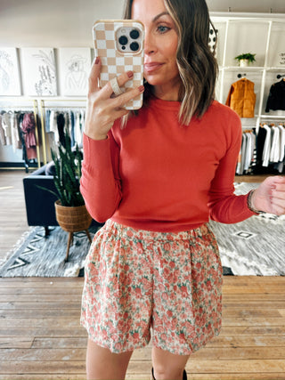 Faylin Rose Print Corduroy Shorts-Bottoms-VerClare Boutique