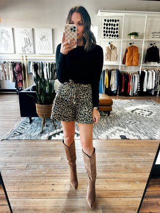 Leopard Pin Tuck Shorts-Bottoms-VerClare Boutique