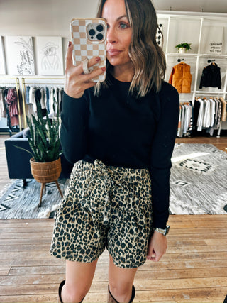 Leopard Pin Tuck Shorts-Bottoms-VerClare Boutique