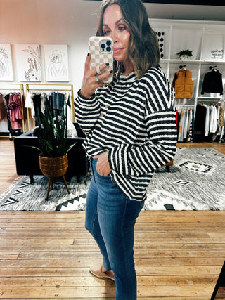 Coriel Striped Textured Henley Top - 2 Colors-Tops Basic Print-VerClare Boutique