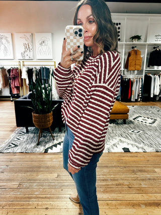 Coriel Striped Textured Henley Top - 2 Colors-Tops Basic Print-VerClare Boutique