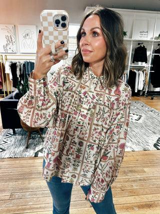 Avenya Floral Print Button Top-Tops Casual-VerClare Boutique