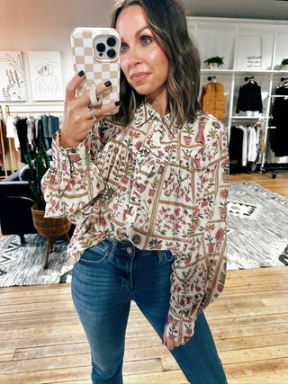 Avenya Floral Print Button Top-Tops Casual-VerClare Boutique