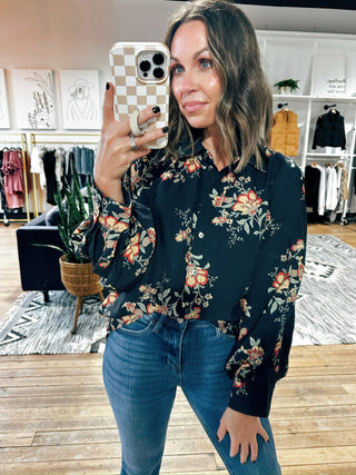 Dalyn Floral Print Button Top-Tops Casual-VerClare Boutique