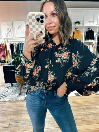 Dalyn Floral Print Button Top-Tops Casual-VerClare Boutique