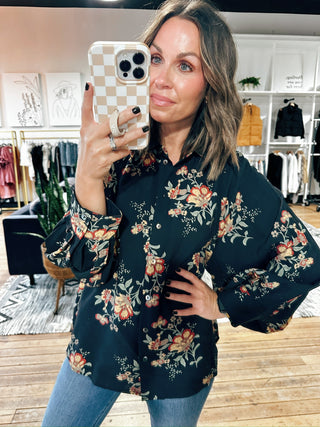 Dalyn Floral Print Button Top-Tops Casual-VerClare Boutique