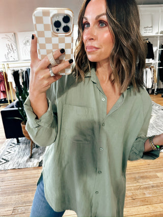 Z SUPPLY-The Perfect Linen Top/Avocado-Tops Casual-VerClare Boutique