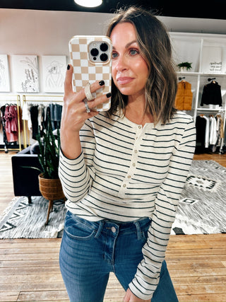 Eve Stripe Long Sleeve Henley-Tops Basic Print/Solid-VerClare Boutique