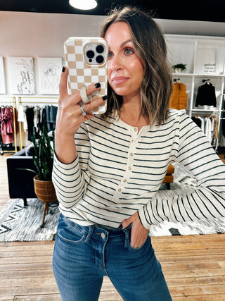 Eve Stripe Long Sleeve Henley-Tops Basic Print/Solid-VerClare Boutique