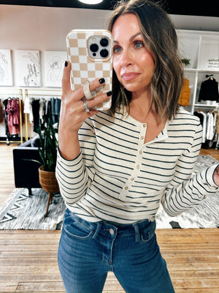 Eve Stripe Long Sleeve Henley-Tops Basic Print/Solid-VerClare Boutique