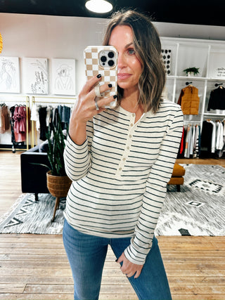 Eve Stripe Long Sleeve Henley-Tops Basic Print/Solid-VerClare Boutique