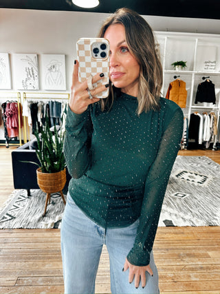 Aldora Sparkle Mesh Top - Burgundy & Green-Tops Casual-VerClare Boutique
