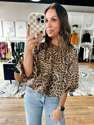 Lureva Leopard Bubble Top-Tops Casual-VerClare Boutique
