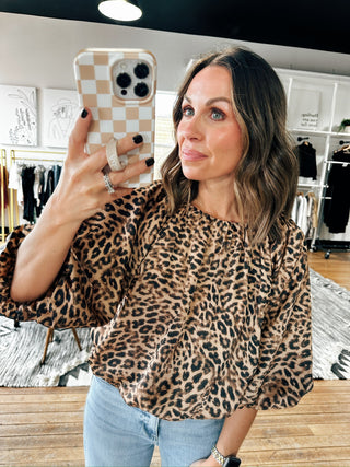 Lureva Leopard Bubble Top-Tops Casual-VerClare Boutique