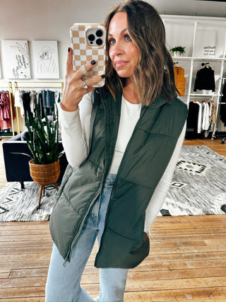 Olivia Puffer Vest-2 Colors-Jackets & KimonosOlivia Puffer Vest | VerClare Boutique | Chenoa, IL-Women's Puffer Vest | Sizes: S, M, L | Color: Olive & Black | Free US shipping on all eligible orders. Located in Chenoa, Illinois-VerClare Boutique
