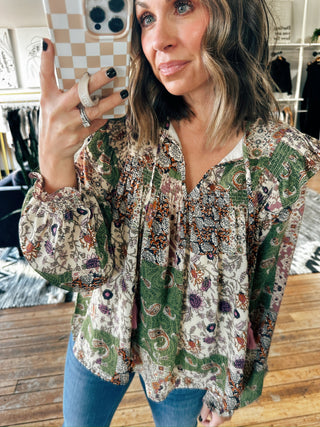 Kaelisyn Patchwork Ruffle Blouse-Tops Casual-VerClare Boutique