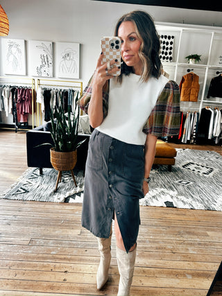 Pyrah Tencel Button Skirt - 3 Colors-Bottoms-VerClare Boutique