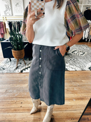 Pyrah Tencel Button Skirt - 3 Colors-Bottoms-VerClare Boutique