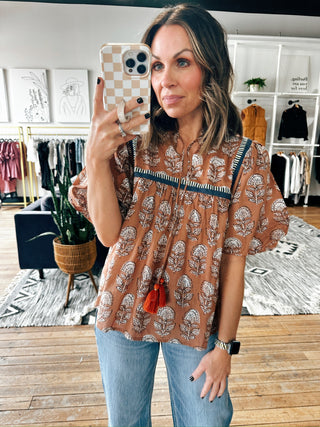 Liora Floral Tassel Top-Tops Casual-VerClare Boutique