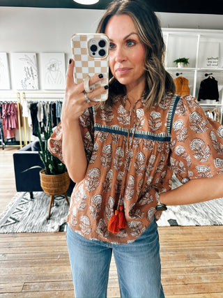 Liora Floral Tassel Top-Tops Casual-VerClare Boutique