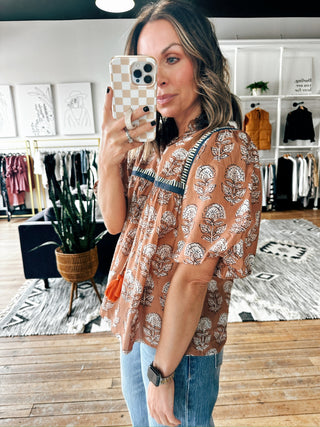 Liora Floral Tassel Top-Tops Casual-VerClare Boutique