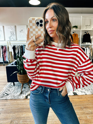 Delin Contrast Stripe Top - 3 Colors-Tops Basic Print-VerClare Boutique