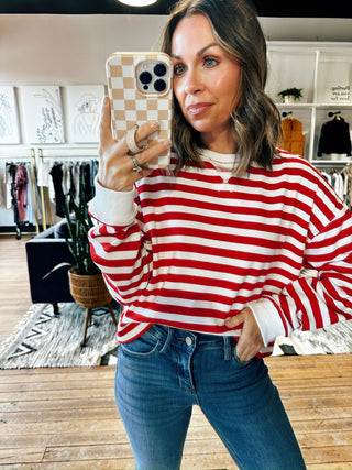 Delin Contrast Stripe Top - 3 Colors-Tops Basic Print-VerClare Boutique