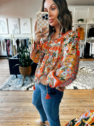 Hanis Patchwork Tassel Blouse-Tops Casual-VerClare Boutique