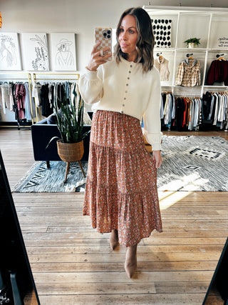 Tristen High Waist Skirt-Rust-BottomsTristen High Waist Skirt | VerClare Boutique | Chenoa, IL-Women's Maxi Skirt | Tristen High Waist Skirt | Sizes: S, M, L | Color: Rust | Free US shipping on all eligible orders. Located in Chenoa, Illinois-VerClare Boutique