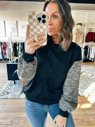 Bridget Contrast Sleeve Pullover-Black-Tops Casual-VerClare Boutique