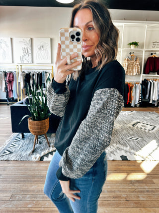 Bridget Contrast Sleeve Pullover-Black-Tops Casual-VerClare Boutique