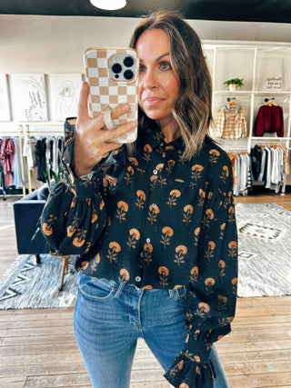 Auren Floral Button Blouse-Tops Casual-VerClare Boutique