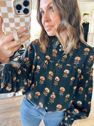 Auren Floral Button Blouse-Tops Casual-VerClare Boutique