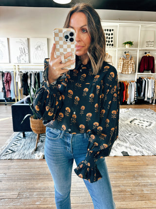 Auren Floral Button Blouse-Tops Casual-VerClare Boutique