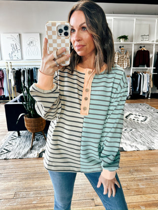 Ember Trimmed Stripe Block Sweatshirt-Tops Basic Print-VerClare Boutique