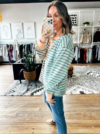Ember Trimmed Stripe Block Sweatshirt-Tops Basic Print-VerClare Boutique