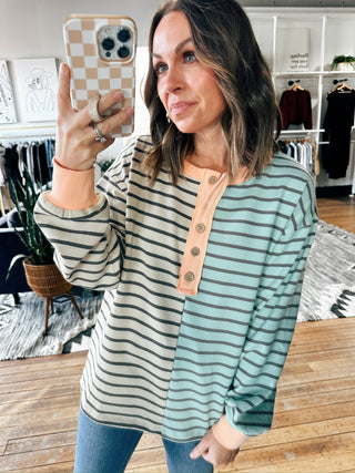 Ember Trimmed Stripe Block Sweatshirt-Tops Basic Print-VerClare Boutique