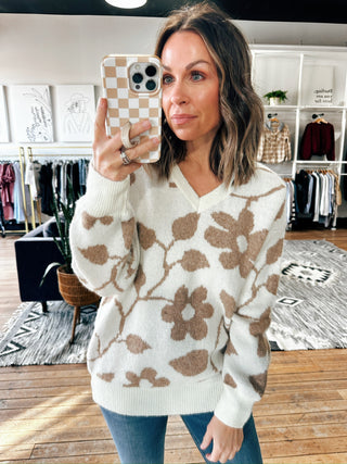Brianna Floral V Neck Sweater-Sweaters-VerClare Boutique