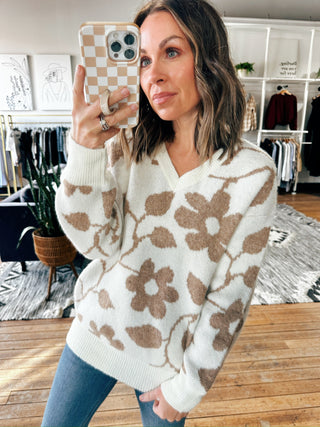 Brianna Floral V Neck Sweater-Sweaters-VerClare Boutique