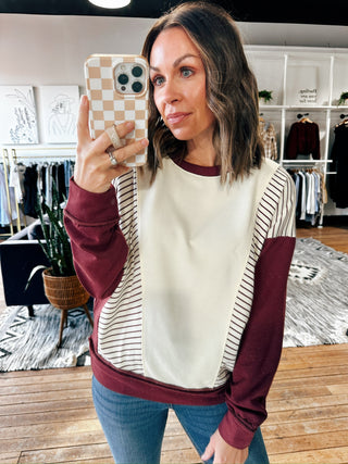 Freya Striped Color Sweatshirt-Tops Basic Print-VerClare Boutique