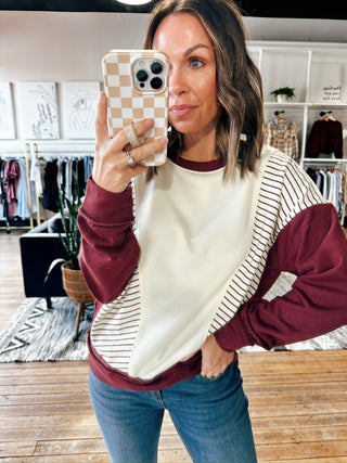 Freya Striped Color Sweatshirt-Tops Basic Print-VerClare Boutique